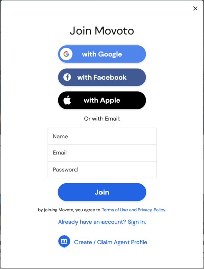 how to create a movoto account